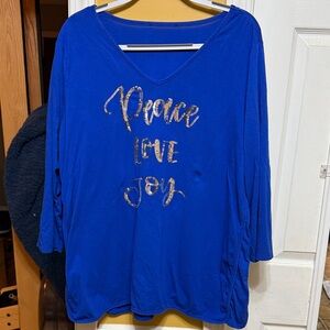 Blue Women's Top with Silver Text